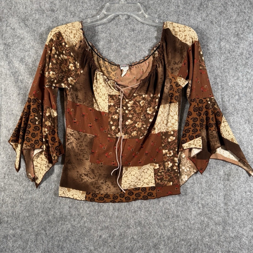 Y2K Peasant Top Whimsigoth Flare Hippie Forest Fairy Patchwork Womens Medium
